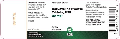 Doxycycline Hyclate Tablet 20mg By Epic Pharma Gen Vibratab