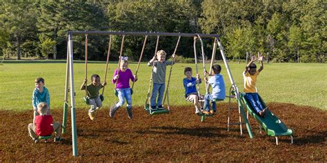 Metal Swing Set Seesaw Slide Kids Playground Backyard Playset Play Fun