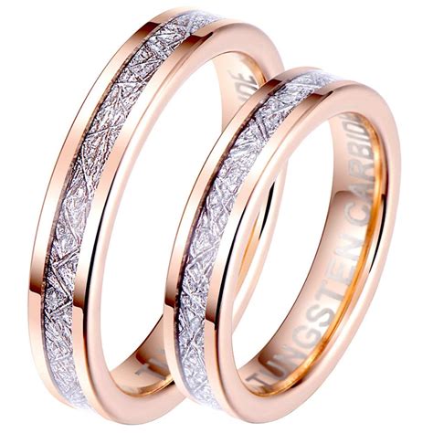 His And Hers Matching 4mm Rose Gold Tone Tungsten Wedding Couple Rings Set P483 2878 Image 
