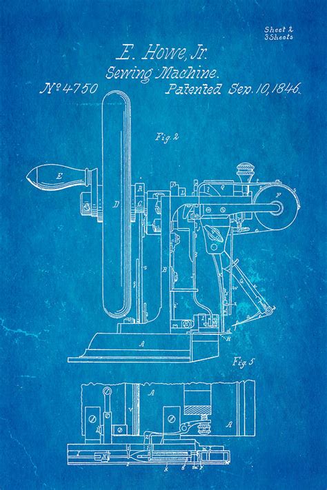 Howe Sewing Machine Patent Art 1846 Blueprint Photograph By Ian Monk