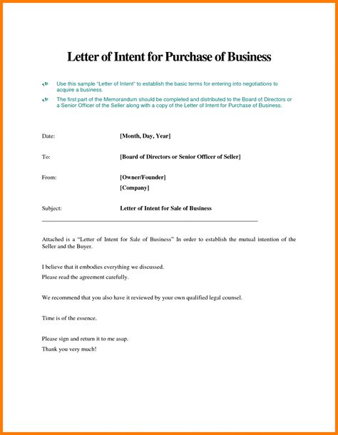 sample letter  intent  purchase business hire lease