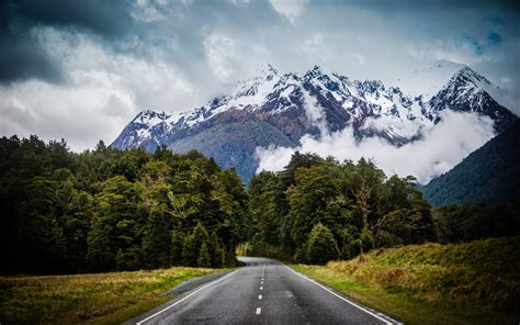 Road Landscape Mountains Clouds Forest New Zealand