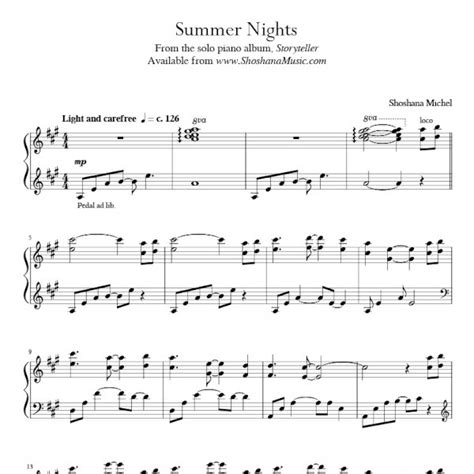 Summer Nights Sheet Music — Shoshana Michel