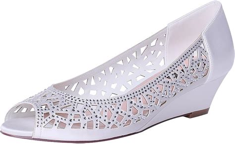 Erijunor Women Peep Toe Low Heel Wedding Wedges Sparkle