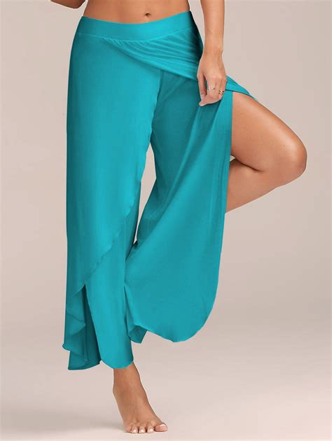 [49 Off] 2021 High Slit Flowy Layered Palazzo Pants In Blue Dresslily