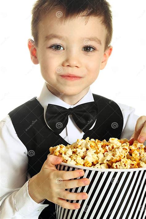 Boy With Popcorn Stock Image Image Of Monochrome Youth 23929539