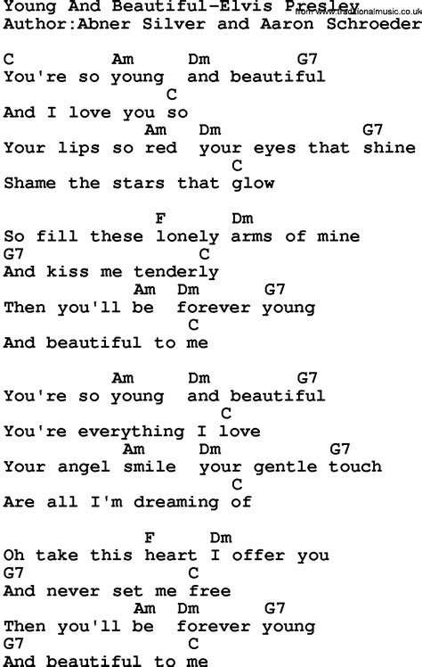 Country Musicyoung And Beautiful Elvis Presley Lyrics And Chords