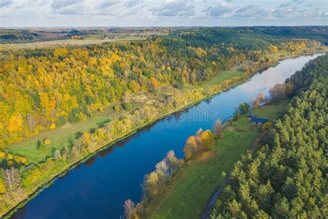 Drone Aerial View Of Neris Regional Park Lithuania Stock Photo Image