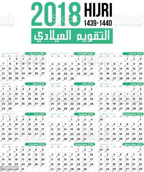 2018 Islamic Hijri Calendar Template Design Template Stock Illustration