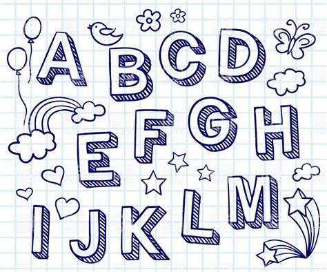 Vector Image Of Hand Drawn Font Shaded Letters And Decorations 29970