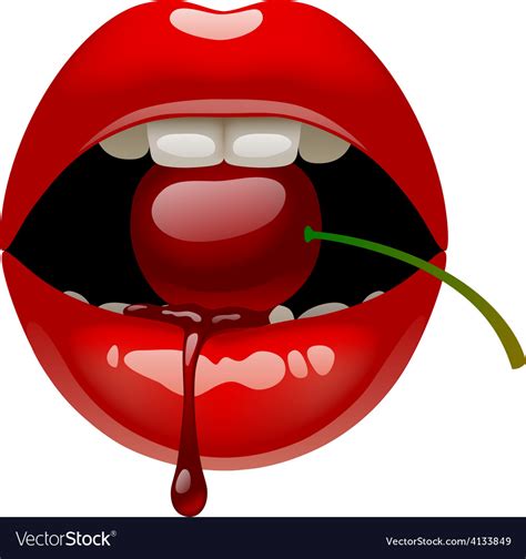 Red Lips With A Cherry Royalty Free Vector Image