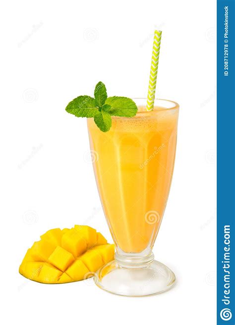 Mango Smoothies In A Glass With Fresh Fruits Isolated On A White