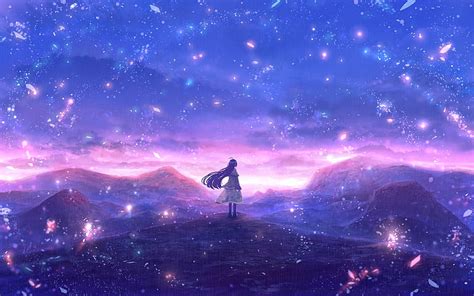 1080p Free Download Anime Girl Polychromatic Scenery Glowing