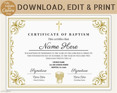 Editable Certificate Of Baptism Template Baptism Certificate Canva