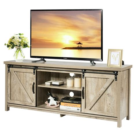 Costway Tv Stand Console Cabinet Sliding Barn Door For Tvs Up To 60