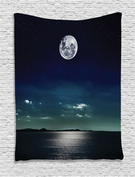 Ocean Tapestry Full Moon Reflected In The Sea Moon Rays Surface Starry