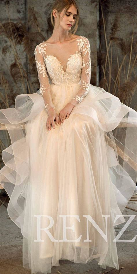 Cream tends to be palely yellow with some sand tones. Wedding Dress Off White Tulle Dress,Long Sleeve Lace Bride ...
