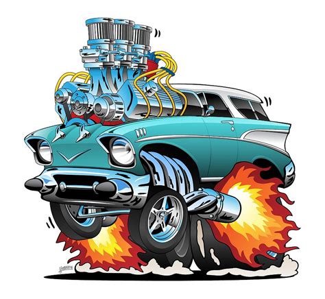 Classic Fifties Hot Rod Muscle Car Cartoon 2 Drawing By Jeff Hobrath