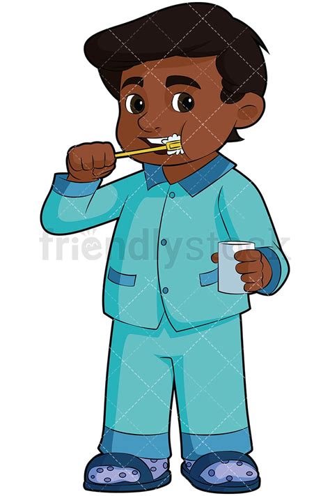 Black Boy Brushing Teeth Cartoon Vector Clipart Friendlystock