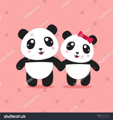 Cute Panda Couple Cartoon Smiling Expression Stock Vector Royalty Free
