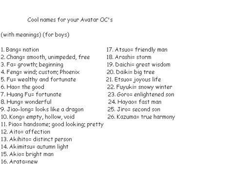 Names For Your Avatar Ocs 3 By Avatar1234 On Deviantart