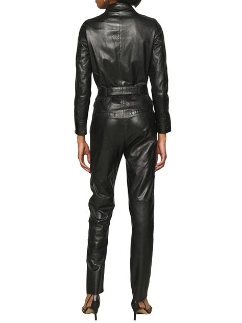 Women Trendsetting Real Lambskin Black Leather Jumpsuit