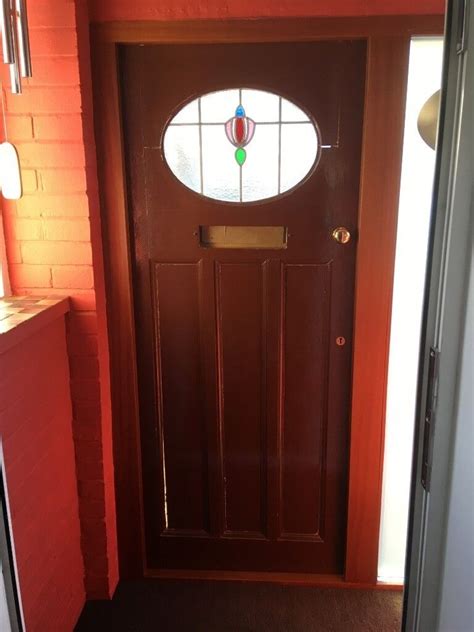 Original 1930s Front Door With Stained Glass Oval Window In Westbury