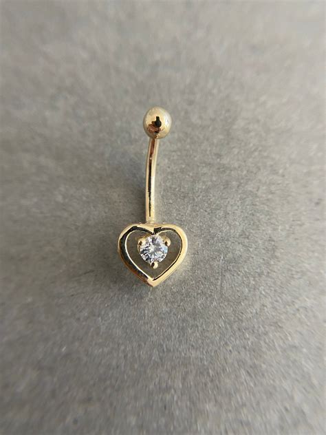 K Solid Gold Cz Heart Belly Button Rings Navel Piercing Belly