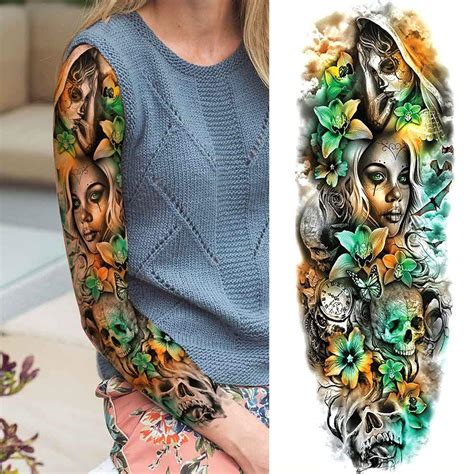 11 sheets nezar large vine peony flower rose full arm temporary tattoos for women realistic