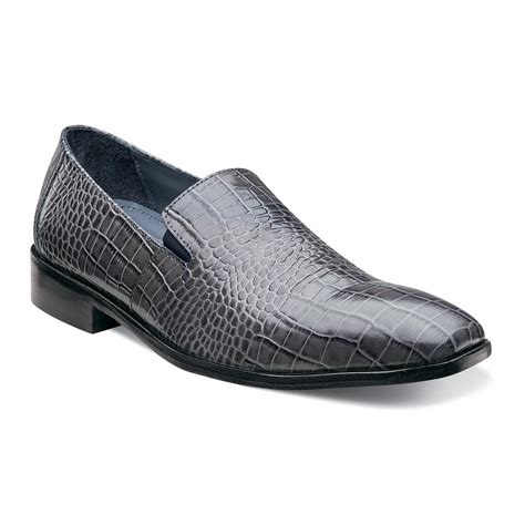 Stacy Adams Galindo Gray All Over Alligator Print Genuine Leather Dual Goring Slip On Loafer