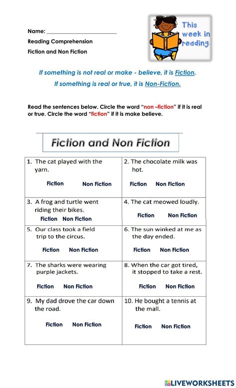 Fiction Vs Nonfiction Fiction Comprehension Comprehension Worksheets