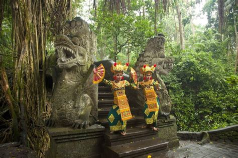 Balinese Dancers In The Monkey Temple Ubud Bali Indonesia
