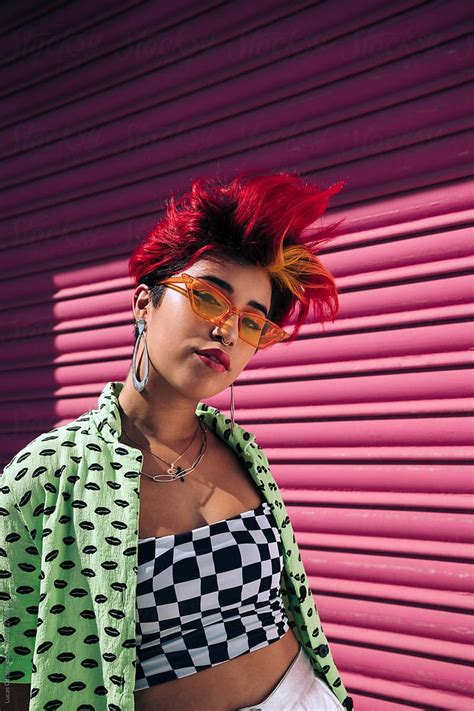 Stylish Generation Z Woman With Vibrant Hair