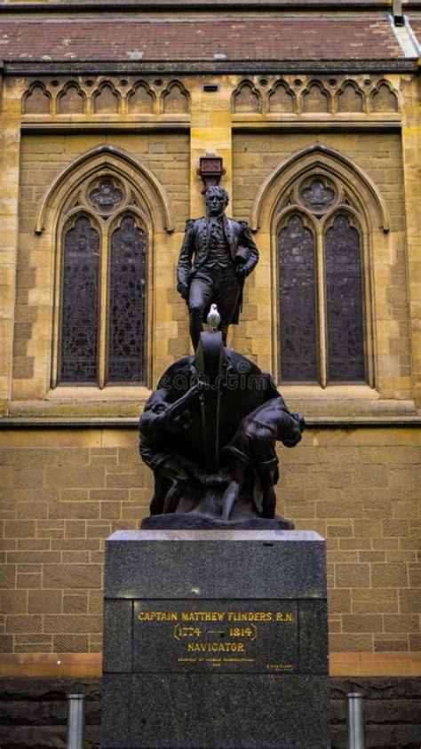 Captain Matthew Flinders Statue With Seagull Bird In The Middle