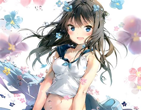Wallpaper Long Hair Anime Girls Blue Eyes Black Hair Cleavage Mangaka 2341x1837