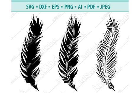 Feathers Svg Bundle Clipart Feather Silhouette Diy Cutting File Png Dxf