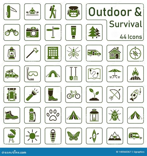 Outdoor And Survival Icon Set Stock Illustration Illustration Of