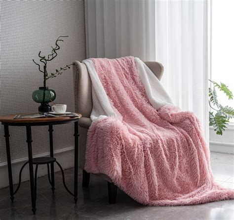 Baby Pink Luxury Super Soft Fluffy Fur Throw Blanket Large Sofa Bed 