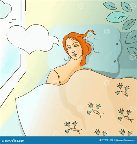 A Woman Sleeps Illustration Cartoon Art Style