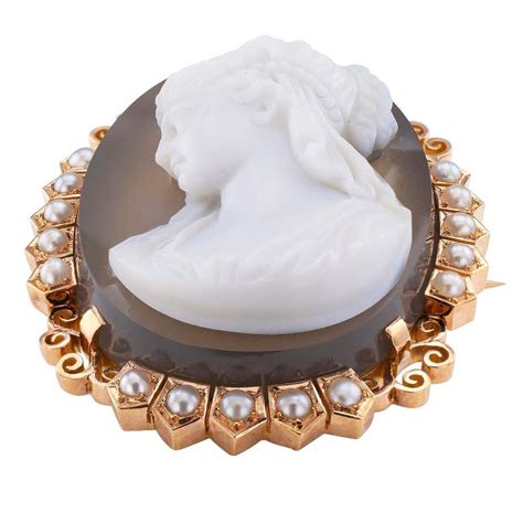 French Victorian Hardstone Cameo Pearl Gold Brooch Pendant At 1stdibs