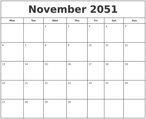 November 2051 Print Free Calendar