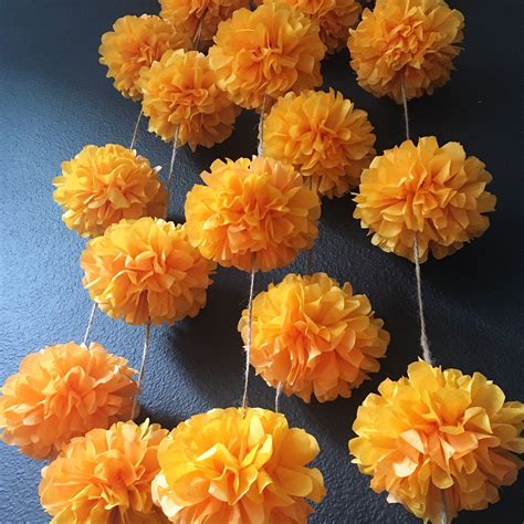 marigold flower pompom garland gold yellow orange dia de los etsy marigold flower dia de