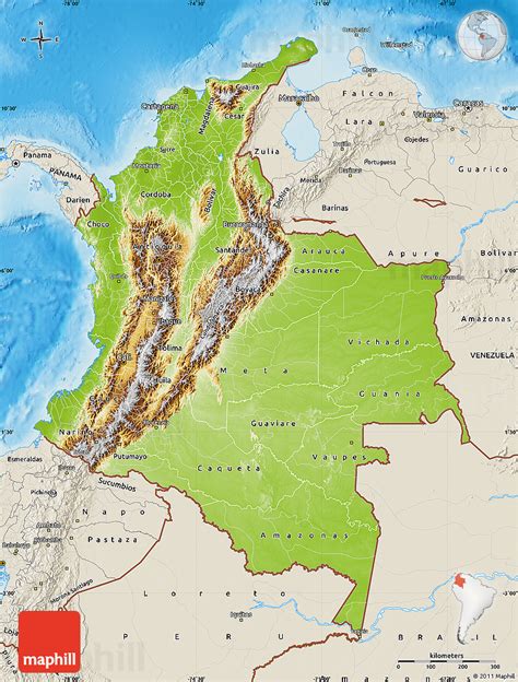 Physical Panoramic Map Of Colombia Shaded Relief Outside Images And