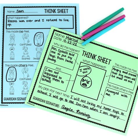 Behavior Reflection Think Sheets Printable Classroom Resource Miss