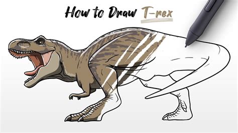 How To Draw Trex Tyrannosaurus Rex Dinosaur From Jurassic World Dominion Easy Step By Step Youtube