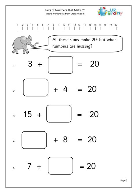 What Two Numbers Make 20 Worksheets