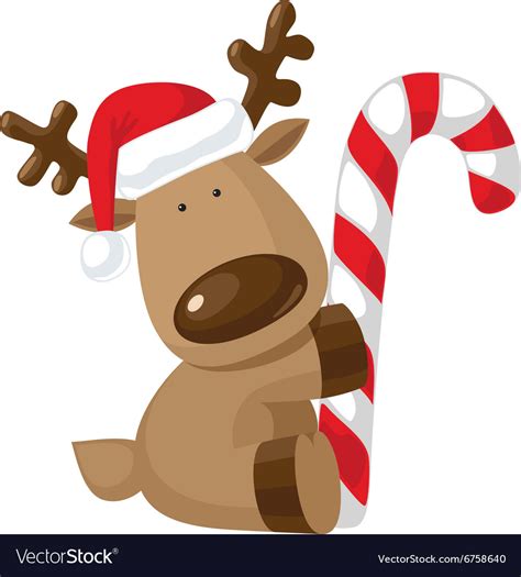 Christmas Reindeer Holding Candy Cane Royalty Free Vector