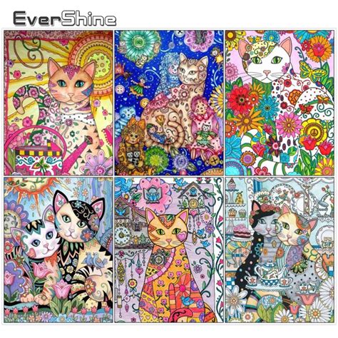 Evershine Diy 5d Diamond Embroidery Cartoon Cat Pictures Of Rhinestones