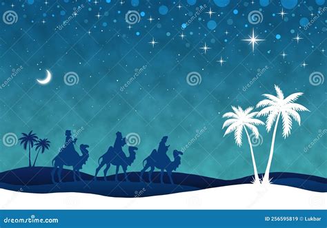 Blue Christmas Nativity Scene Greeting Card Background Stock
