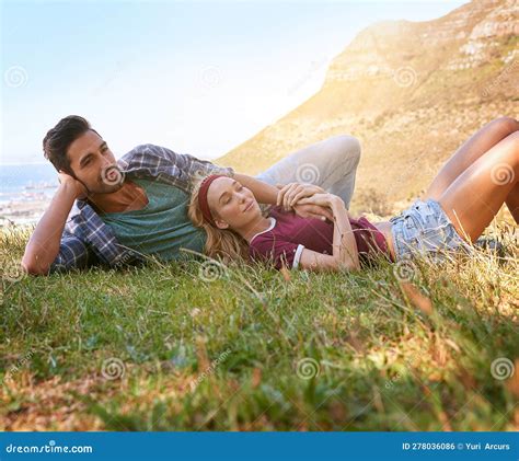 Relax Happy And Love With Couple In Nature For Carefree Bonding And